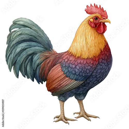 Chicken, watercolor illustration, isolated on a white background.

