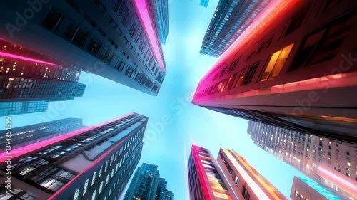 Vibrant Neon Skyscrapers in Urban Landscape