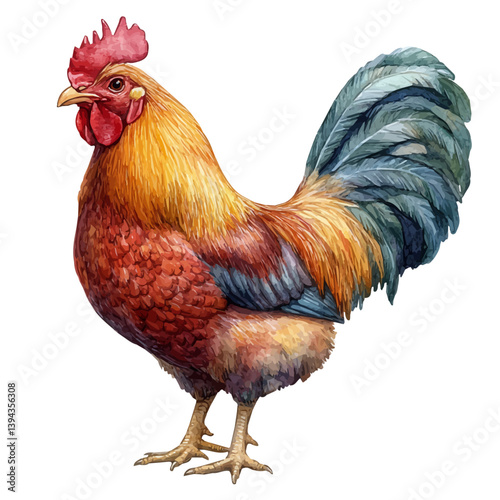 Chicken, watercolor illustration, isolated on a white background.

