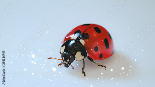 Red ladybug insect with black spots isolated in closeup macro nature