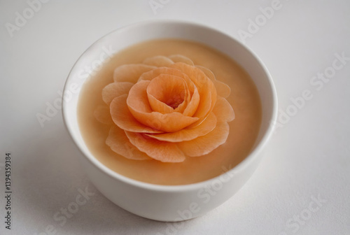 Apricot jam in ceramic white bowl on gray background. Top view
