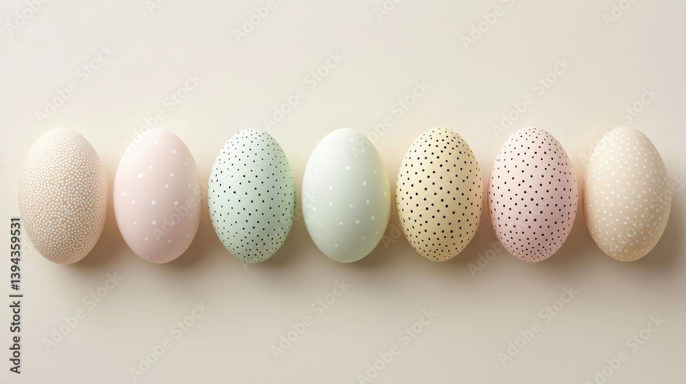 Minimalist easter eggs displaying dotted patterns on a spring backdrop Minimalist easter eggs displaying dotted patterns on a spring backdrop