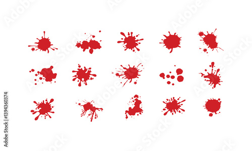 Realistic red color blood splatter background set. Set of dripping blood splash background. 