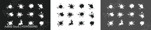 Ink drops and splashes. Blotter spots, liquid paint drip drop splash and ink splatter.Blobs and spatters. Artistic dirty grunge abstract spot vector set. Isolated vector illustration.