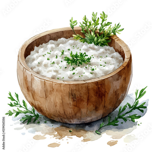 Congee, watercolor illustration, isolated on a white background.

