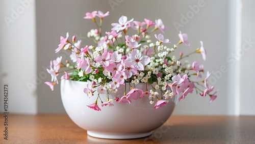 Wallpaper Mural Delicate Pink Plum Blossoms and Candytuft in a White Porcelain Planter Torontodigital.ca