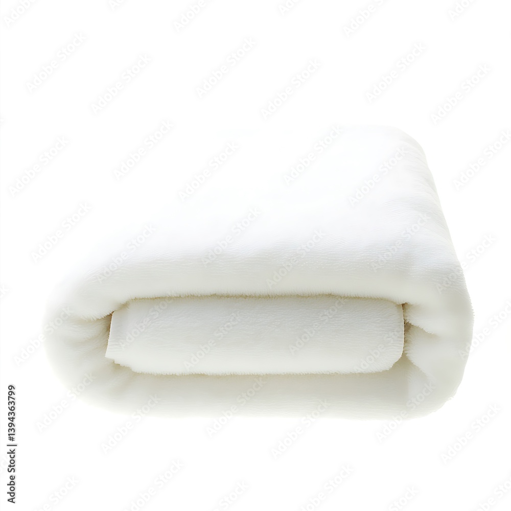 A soft white folded blanket displayed against a plain white backdrop
