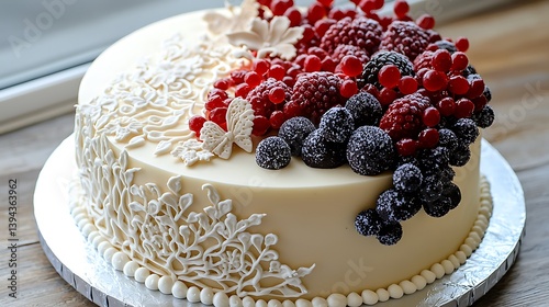 Obraz na płótnie A beautifully decorated cake topped with various fresh berries w salonie