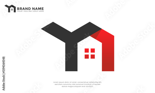 Letter Y House Logo. Abstract logo combining the letter Y with a stylized house shape. Modern and versatile design suitable for real estate, construction, or other Y-initial businesses