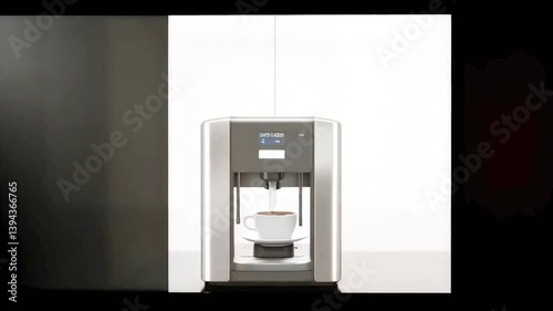 Futuristic smart coffee machine in modern kitchen setup, part of a seamless morning routine with automation, ideal for smart home technology, innovation, and modern lifestyle content

