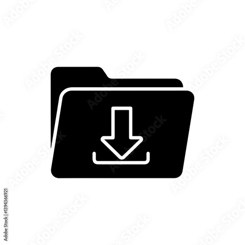 Black Filled Folder with Arrow Pointing Down for Download