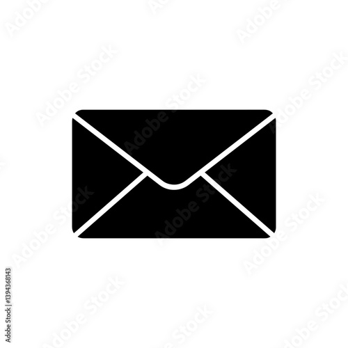 Solid Black Icon of a Closed Envelope with Flap Visible from Front View