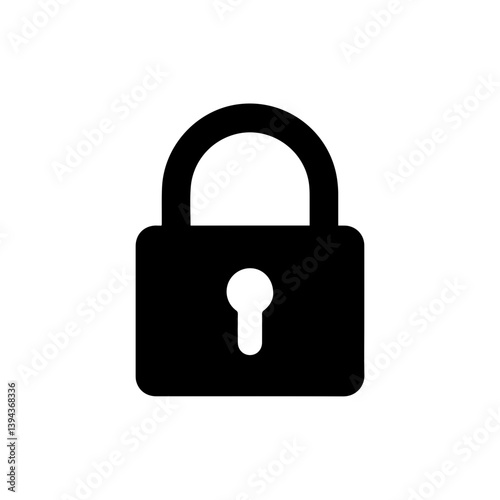 Solid Black Lock Icon in Closed Position with Rounded Shackle