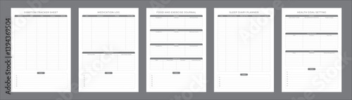 Self Care Planner Pages Daily, Weekly, and Monthly Wellness Planning Notebook for Personal Growth and Balanced Lifestyle Tracking, Planner Sheet Design Template Set of 5 Pages