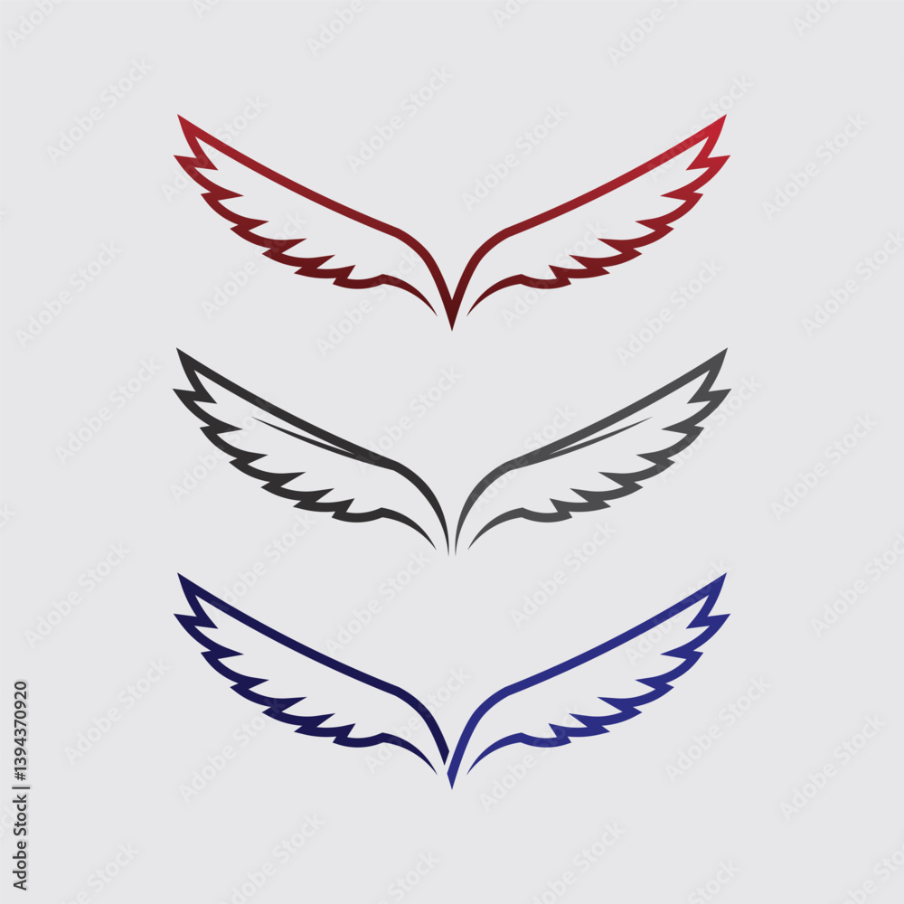Wings logo and animal wings icon sign stock logo design graphic illustration Wings logo and animal wings icon sign stock logo design graphic illustration
