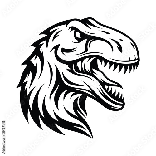 Roaring TRex Head Outline | Dinosaur Predator with Open Mouth and Sharp Teeth