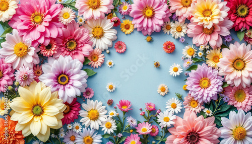 Colourful flowers on blank background image. Flowers on blank space for text image template