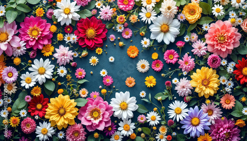 Colourful flowers on blank background image. Flowers on blank space for text image template