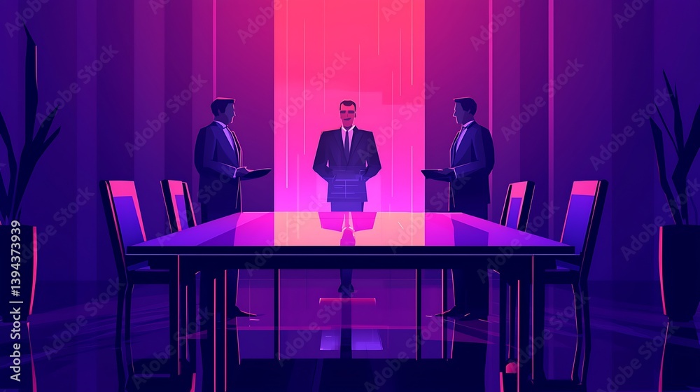 Business professionals meeting in a futuristic and vibrant conference room
