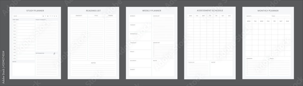 Study Planning Pages Planner Sheet Design Template Set of 5 pages for Organizing Study Sessions, Goals, Timelines, Assignments, Exams, and Progress Tracking for Effective Learning and Academic Success Study Planning Pages Planner Sheet Design Template Set of 5 pages for Organizing Study Sessions, Goals, Timelines, Assignments, Exams, and Progress Tracking for Effective Learning and Academic Success