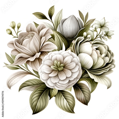 Botanical flowers in white background.