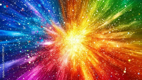 Vibrant Rainbow Explosion with Sparkling Light Rays