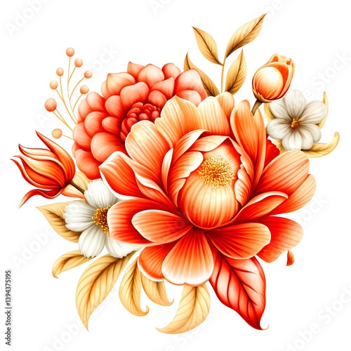 Botanical flowers in white background.