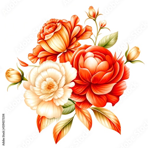 Botanical flowers in white background.