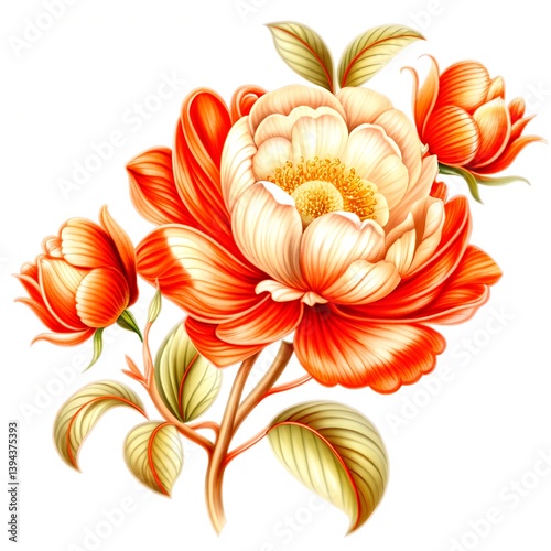 Botanical flowers in white background.