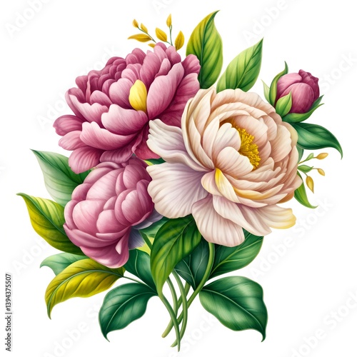 Botanical flowers in white background.