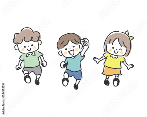 三人でならんで歩く子ども