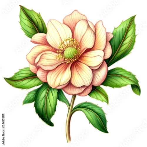 Botanical flowers in white background.
