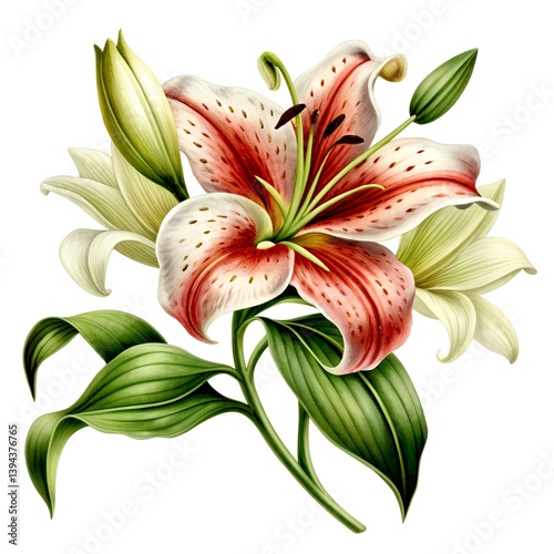 Botanical flowers in white background.