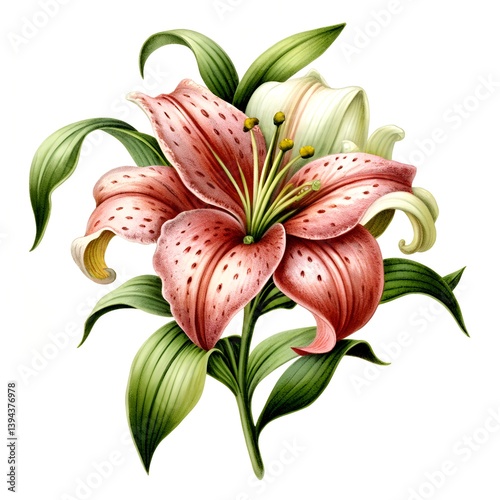 Botanical flowers in white background.