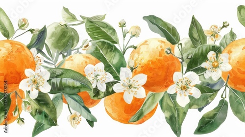 Fototapeta Naklejka Na Ścianę i Meble -  Watercolor oranges and flowers
