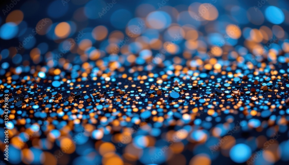 Fototapeta premium A mesmerizing background featuring a dark blue backdrop dusted with an array of iridescent indigo glitter particles, creating a bokeh effect with soft