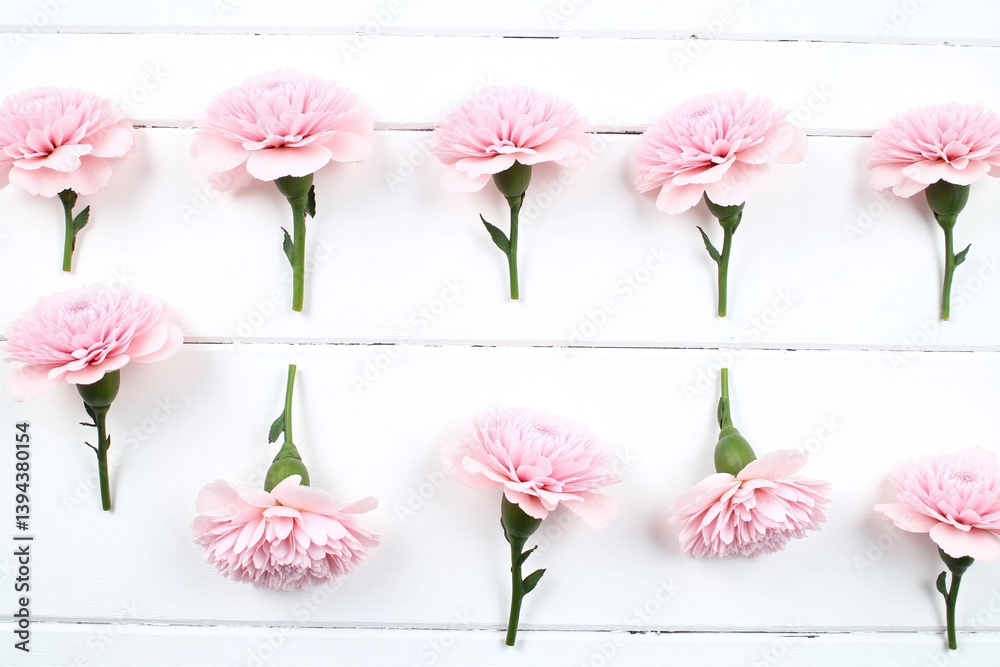 Obraz premium pink carnations on a white wooden background