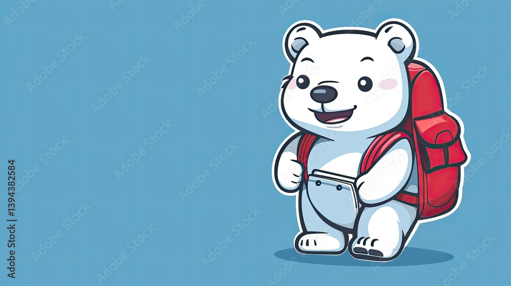 Fototapeta premium Logo, vector design of a cute white bear with a red backpack