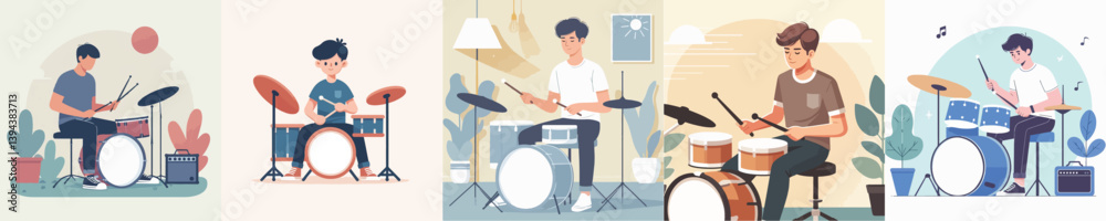 Fototapeta premium vector of young man playing drums