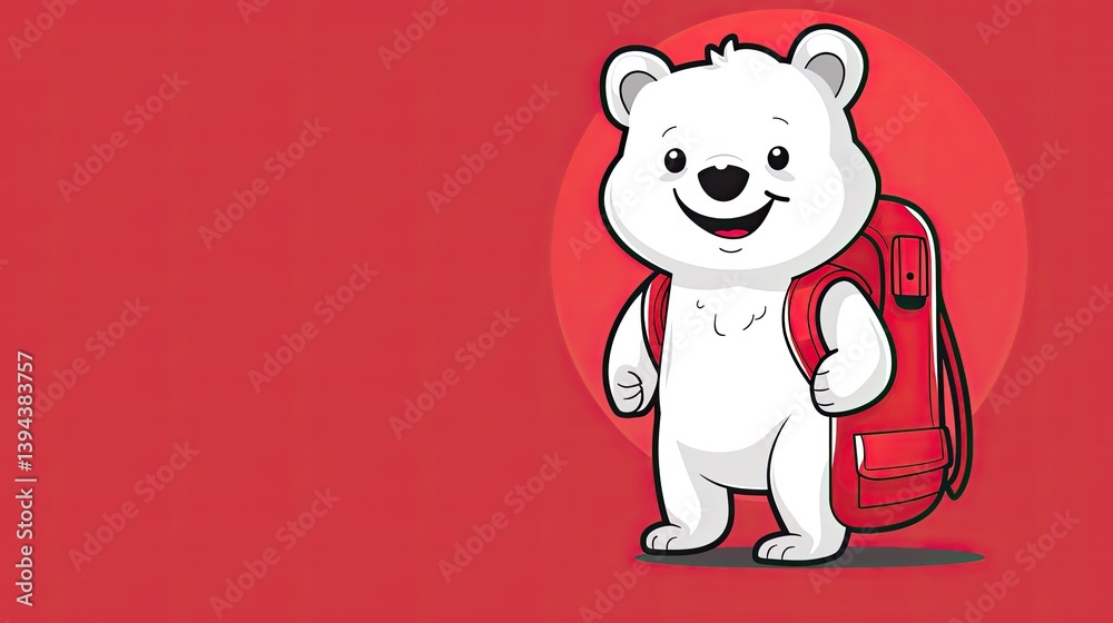 Naklejka premium Logo, vector design of a cute white bear with a red backpack