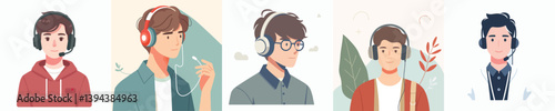 vector of young man wearing headphones