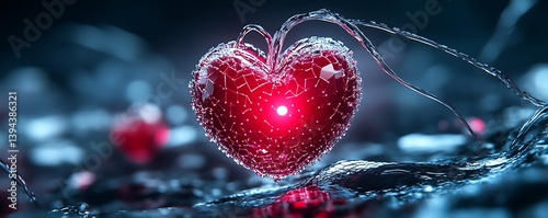 Obraz na płótnie Glowing red heart shape surrounded by water with abstract design w salonie