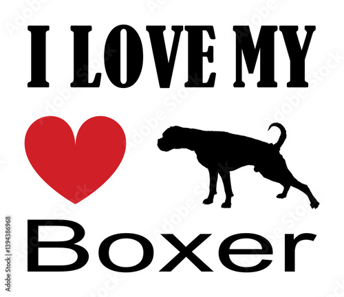 I love Boxer t shirt print emblem banner. Portrait of dog Boxer silhouette sticker badge vector illustration isolated. Beware of dog. Mans best friend. Lovely pet. Funny dog mascot shape shadow.