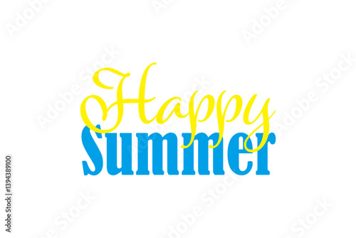 夏の訪れを祝福する、Happy Summer（ハッピーサマー）の文字の、シンプルなロゴマーク（ベクター素材）
