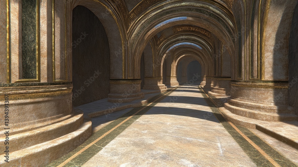 Obraz premium Ancient, ornate hallway with arches