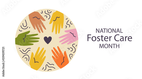 National Foster Care Awareness Month banner showing support . retro colors poster. vector flat illustration