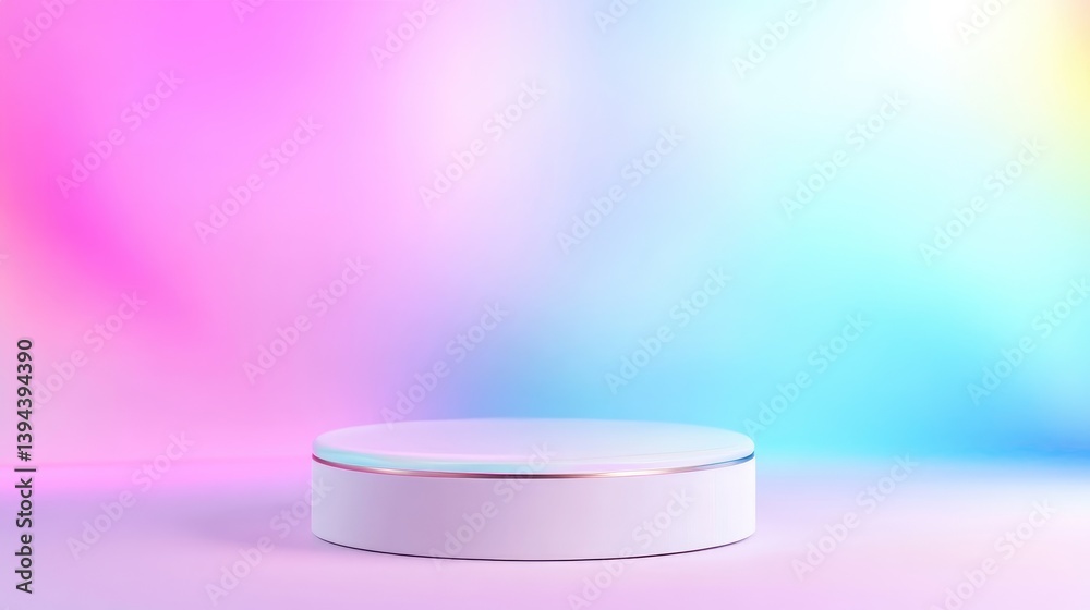 A sleek white circular platform displayed on a gradient pastel background, vibrant and colorful setting, and modern minimalist composition. A sleek white circular platform displayed on a gradient pastel background, vibrant and colorful setting, and modern minimalist composition.