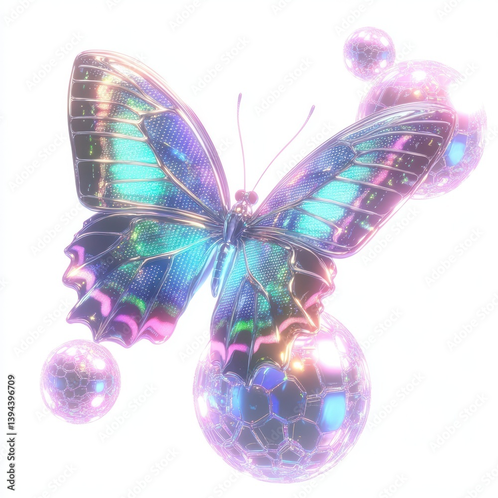 Obraz premium A lively neon butterfly digital wings art.