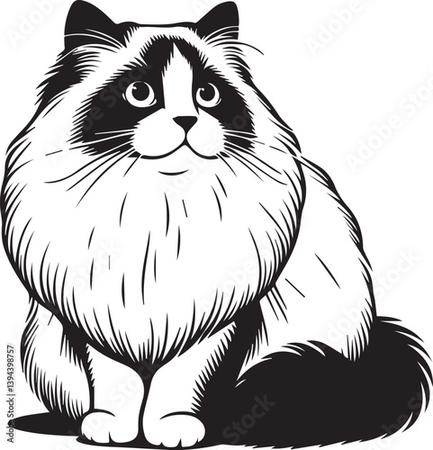 Black and White Ragdoll Cat Vector	