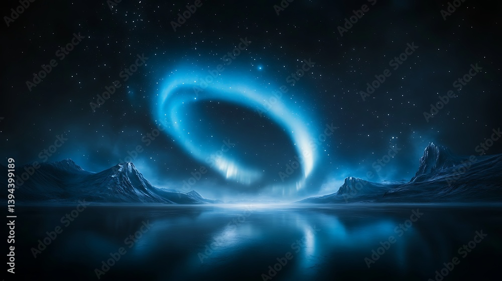 Beautiful celestial display featuring aurora borealis and mountainous terrain